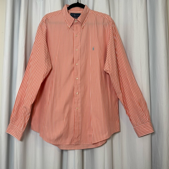 Ralph Lauren Other - Ralph Lauren Custom Fit Striped Button Down Shirt Mens 17.5 XL Orange White